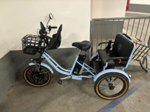 תלת אופן חשמלי GEOMETRY 1000W – ספסל רחב, 3 בלמים ובולם קדמי